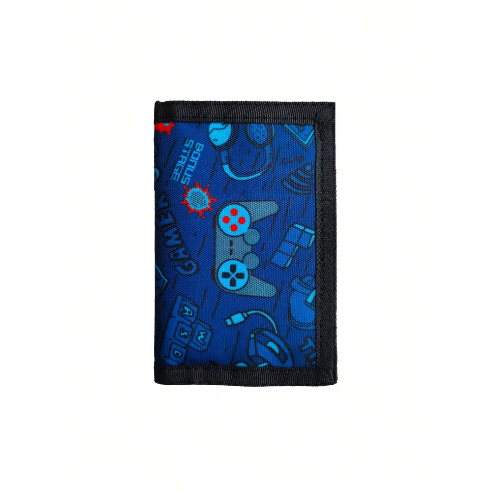Portefeuille enfant RFID en toile polyester bleu motif gaming multipoches — photo 1
