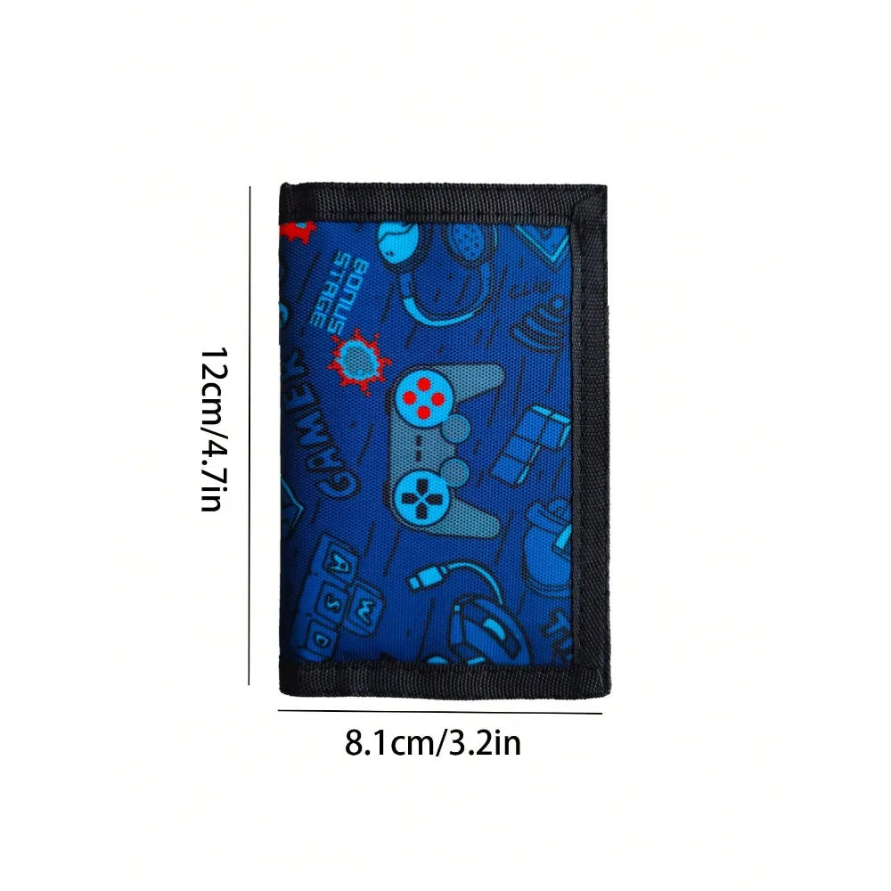 Portefeuille enfant RFID en toile polyester bleu motif gaming multipoches — photo 2