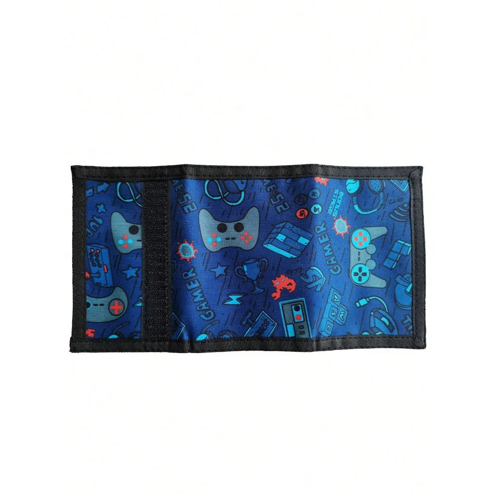 Portefeuille enfant RFID en toile polyester bleu motif gaming multipoches — photo 3