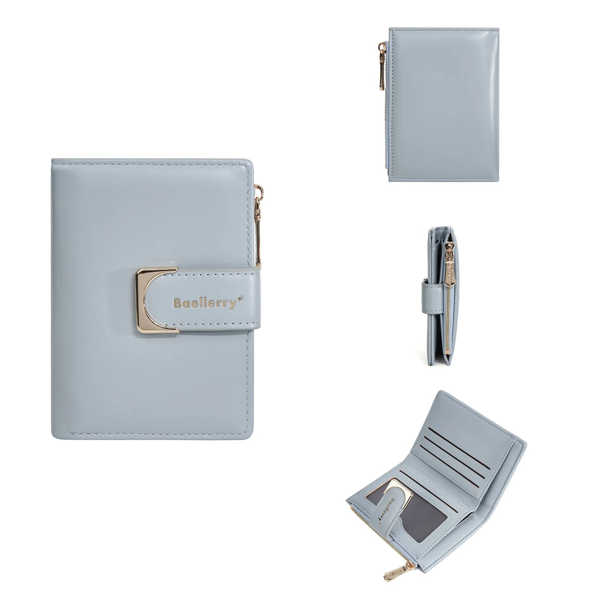 Portefeuille femme compact en cuir PU avec fermeture zippée et bouton élégant — photo 10