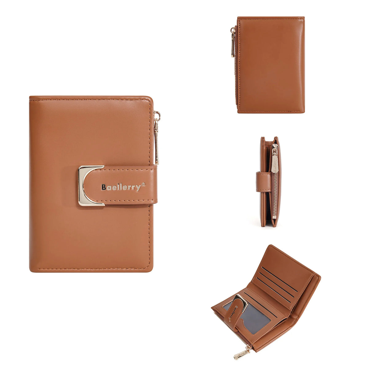 Portefeuille femme compact en cuir PU avec fermeture zippée et bouton élégant — photo 11