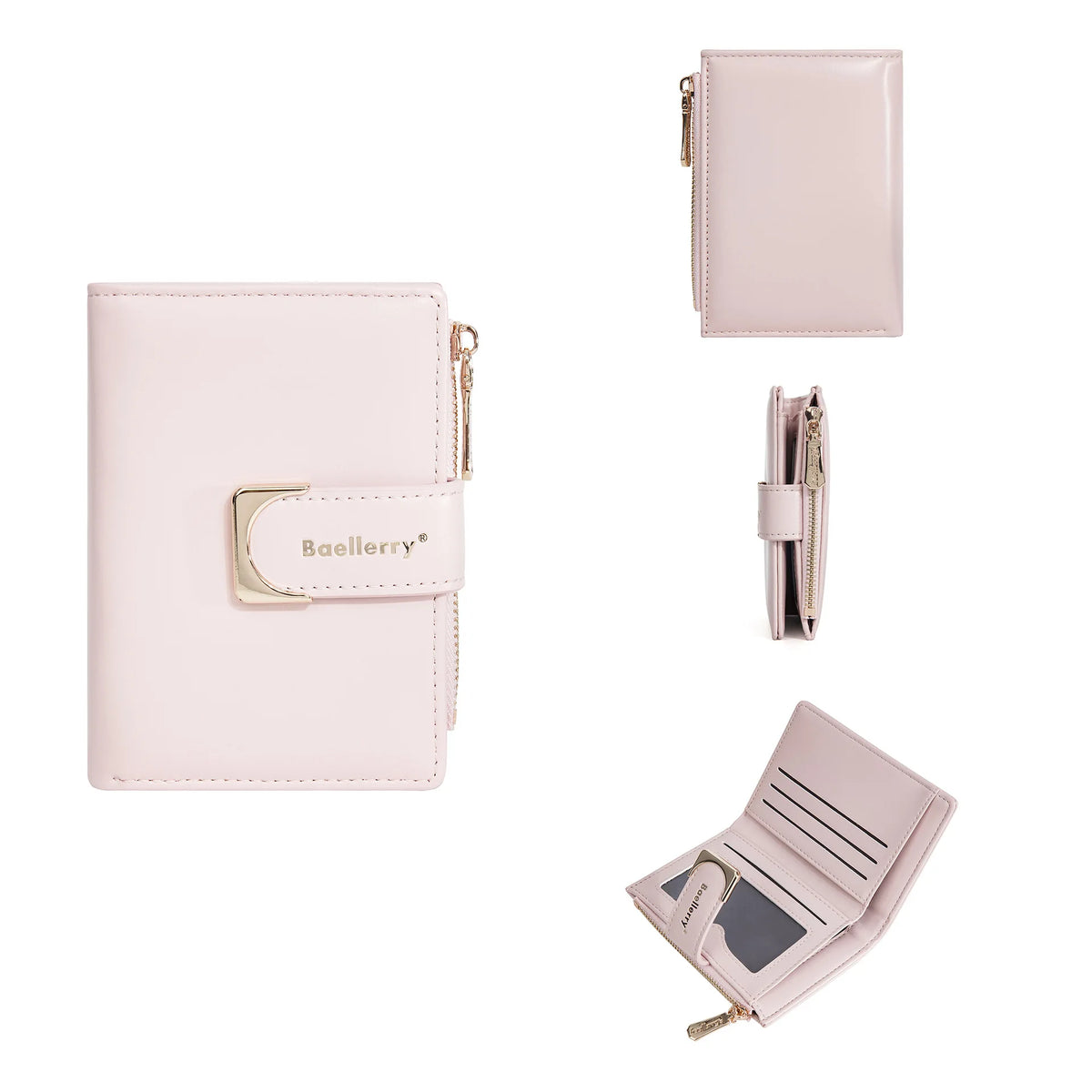 Portefeuille femme compact en cuir PU avec fermeture zippée et bouton élégant — photo 12