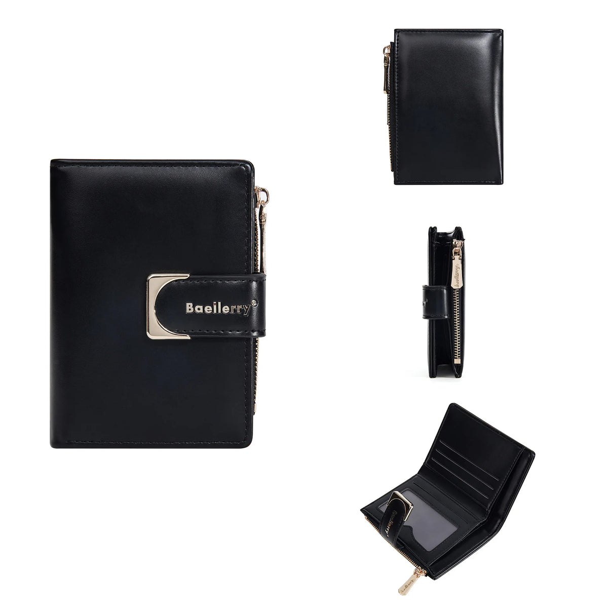 Portefeuille femme compact en cuir PU avec fermeture zippée et bouton élégant — photo 13
