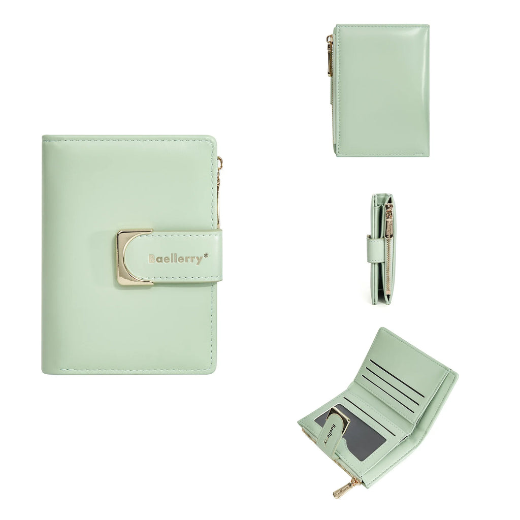 Portefeuille femme compact en cuir PU avec fermeture zippée et bouton élégant — photo 14