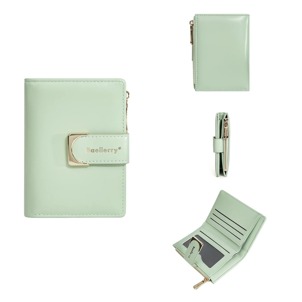 Portefeuille femme compact en cuir PU avec fermeture zippée et bouton élégant — photo 14