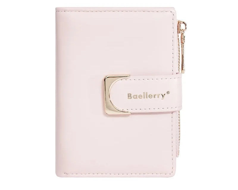 Portefeuille femme compact en cuir PU avec fermeture zippée et bouton élégant — photo 2