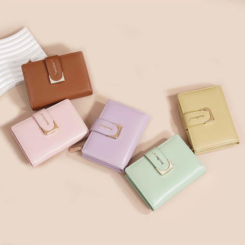 Portefeuille femme compact en cuir PU avec fermeture zippée et bouton élégant — photo 4