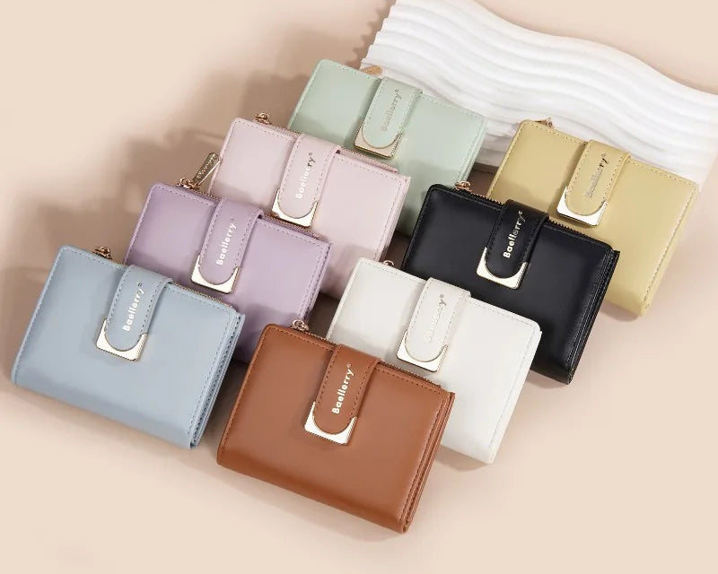 Portefeuille femme compact en cuir PU avec fermeture zippée et bouton élégant — photo 6