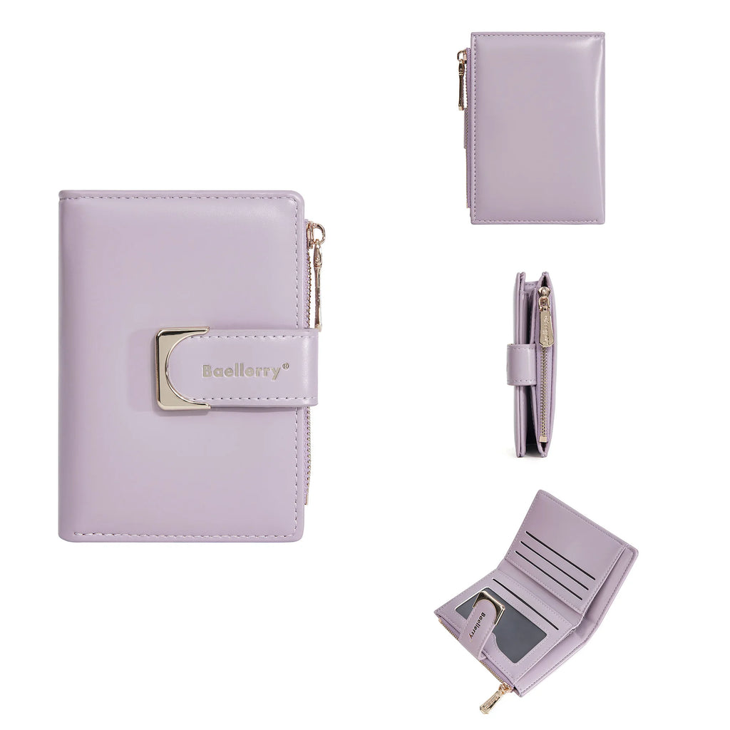 Portefeuille femme compact en cuir PU avec fermeture zippée et bouton élégant — photo 7