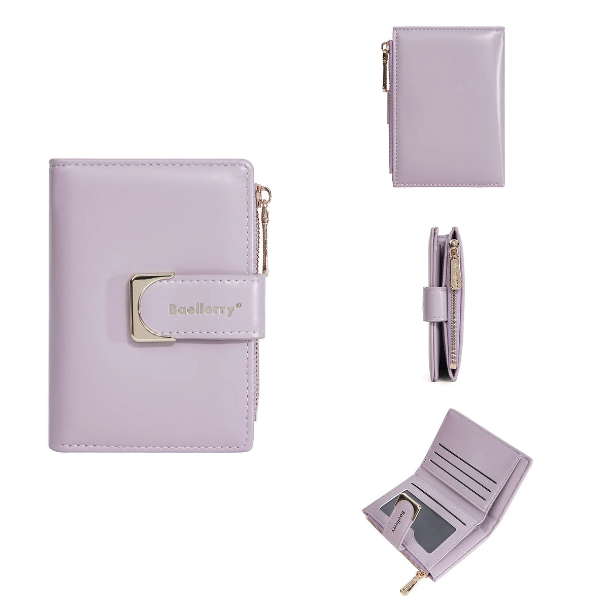 Portefeuille femme compact en cuir PU avec fermeture zippée et bouton élégant — photo 7