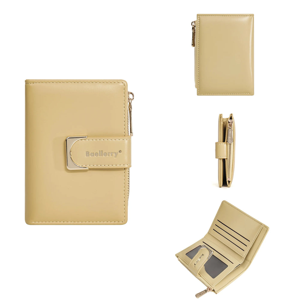 Portefeuille femme compact en cuir PU avec fermeture zippée et bouton élégant — photo 8