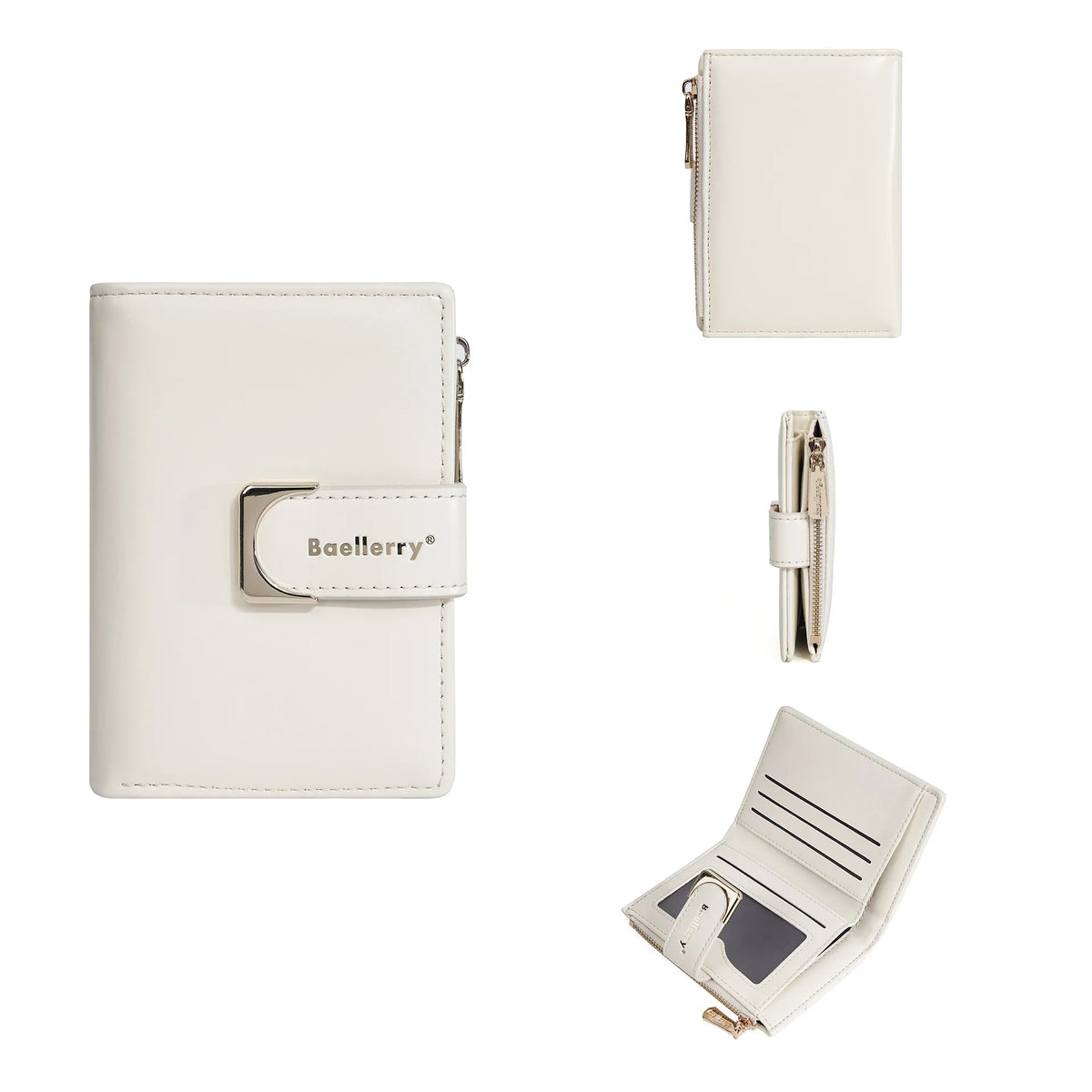 Portefeuille femme compact en cuir PU avec fermeture zippée et bouton élégant — photo 9