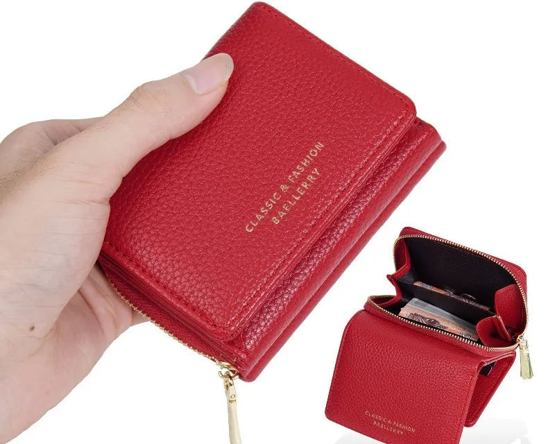 Portefeuille femme compact en cuir PU avec double compartiment — photo 1