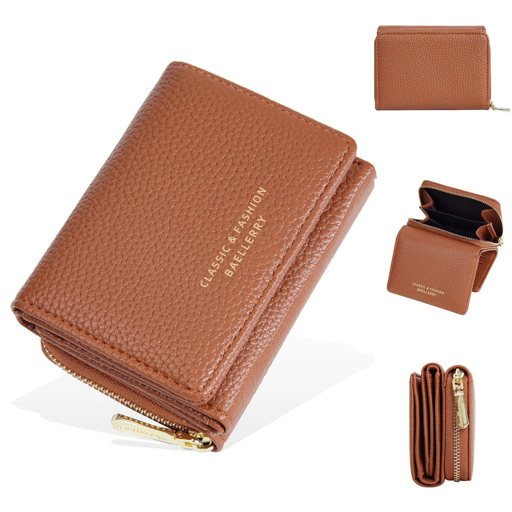 Portefeuille femme compact en cuir PU avec double compartiment — photo 6