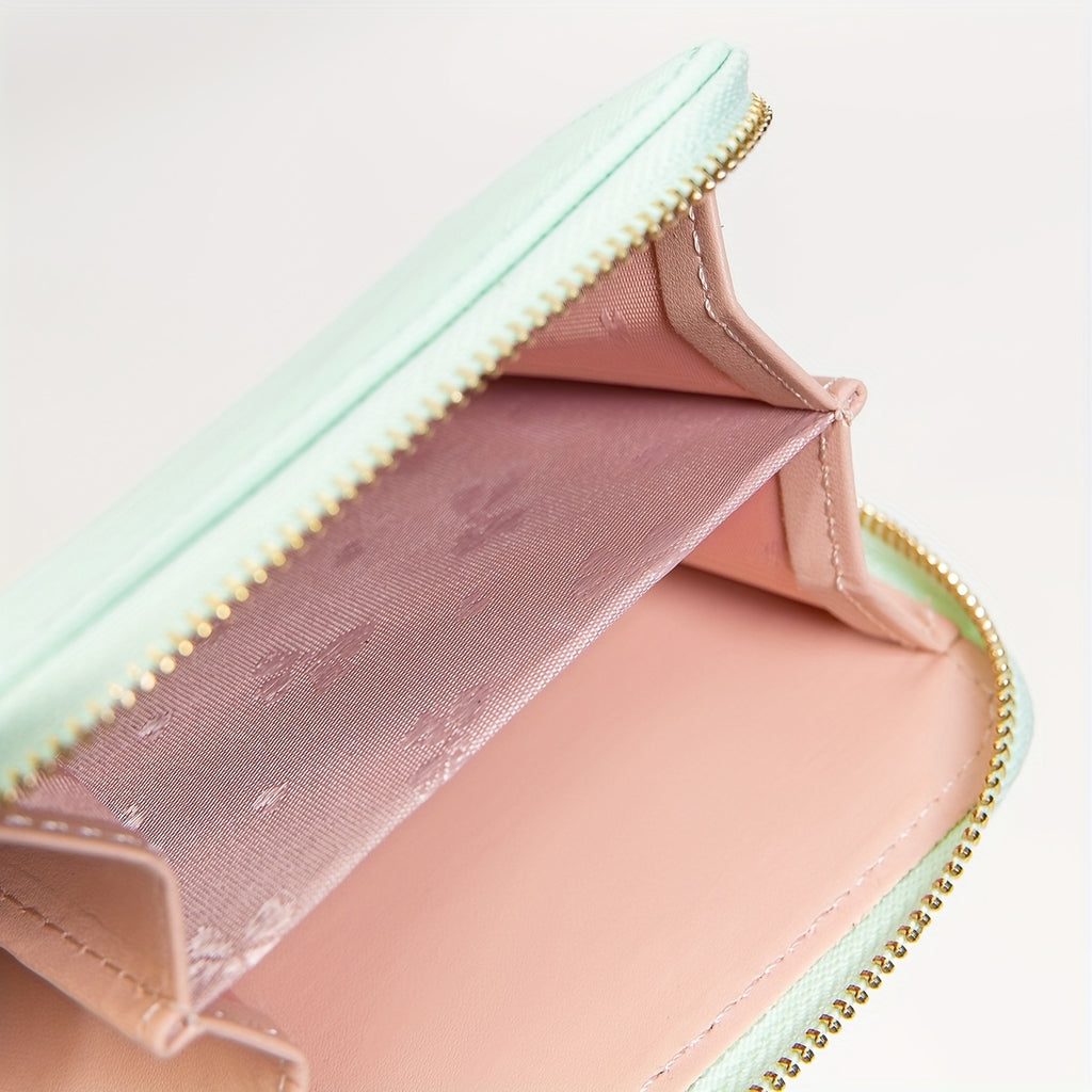 Portefeuille femme zippé bicolore à fenêtre photo, 11 x 9 cm