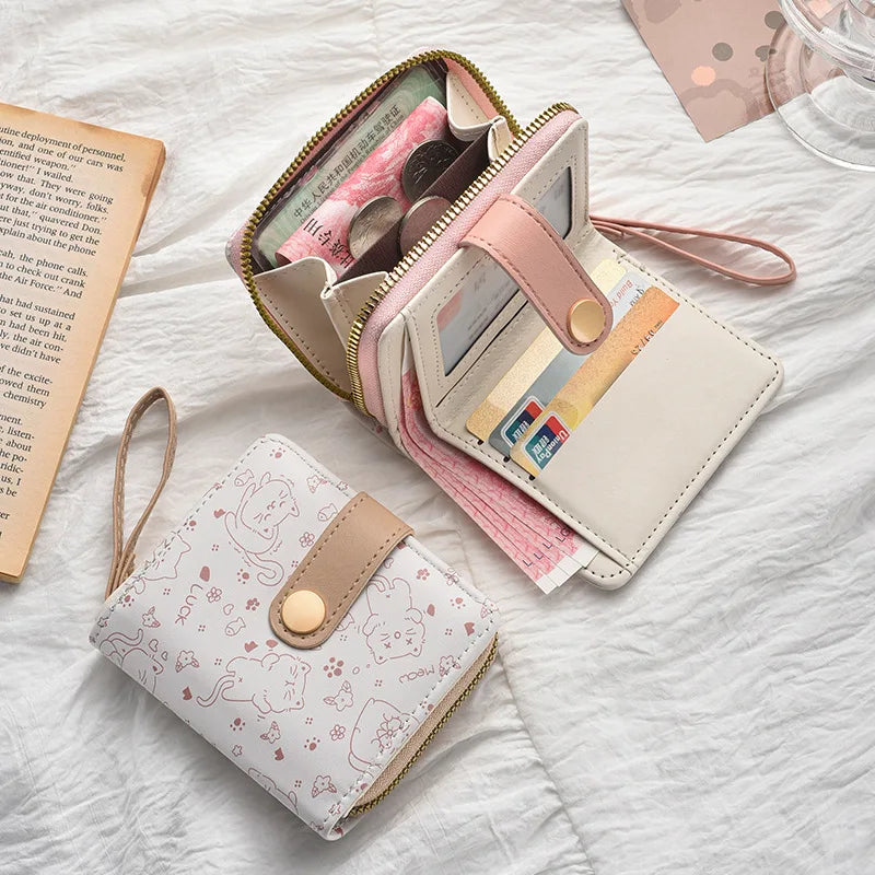 Portefeuille femme japonais chat mignon en cuir PU avec porte-monnaie zippé — photo 3