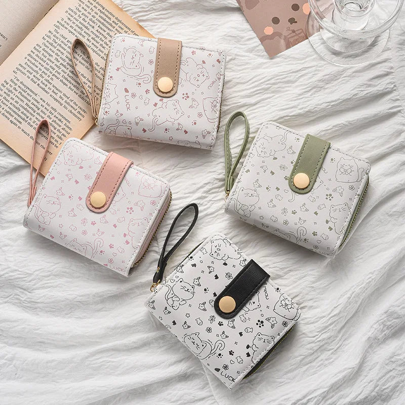 Portefeuille femme japonais chat mignon en cuir PU avec porte-monnaie zippé — photo 4
