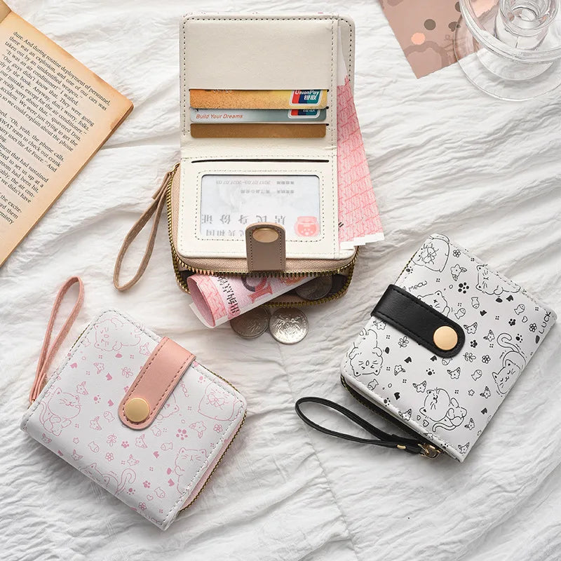 Portefeuille femme japonais chat mignon en cuir PU avec porte-monnaie zippé — photo 5