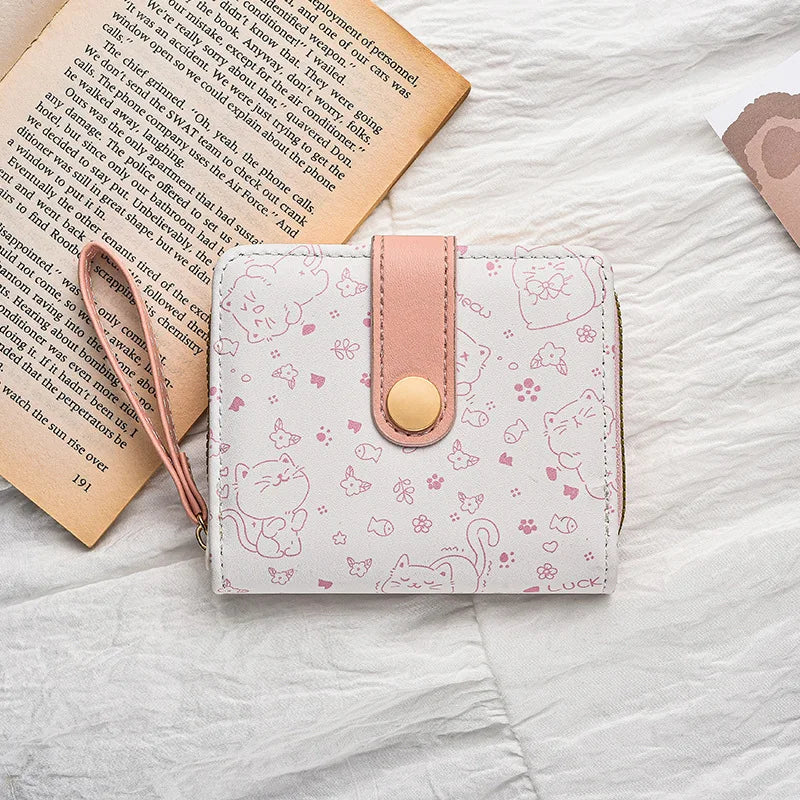 Portefeuille femme japonais chat mignon en cuir PU avec porte-monnaie zippé — photo 8