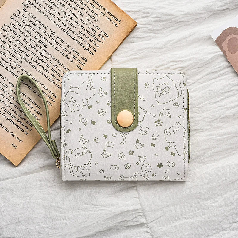 Portefeuille femme japonais chat mignon en cuir PU avec porte-monnaie zippé — photo 9 Image