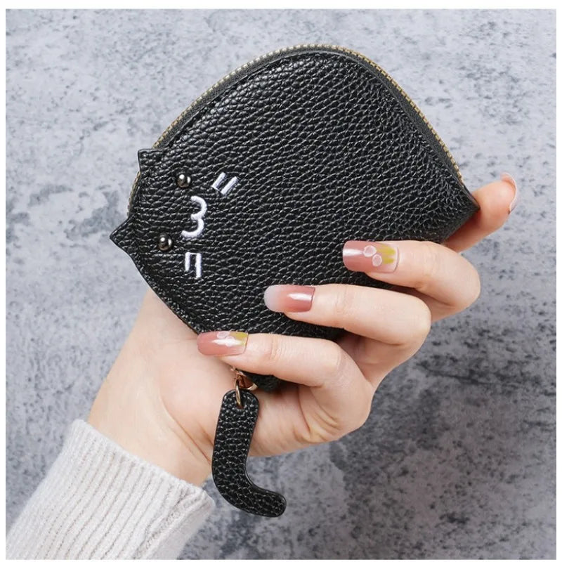 Mini portefeuille femme chat mignon en cuir PU avec fermeture éclair — photo 4