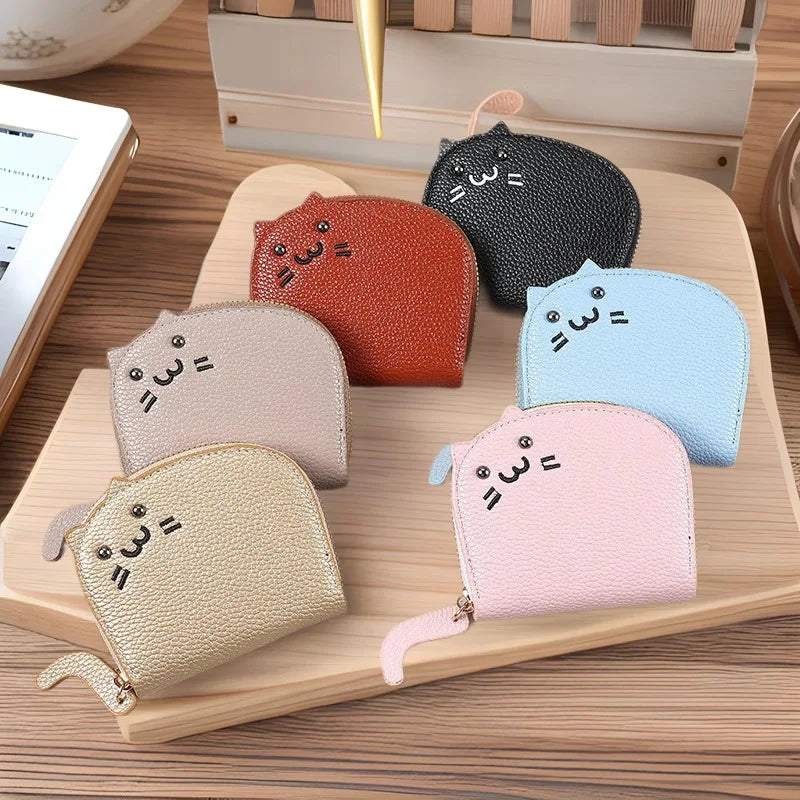 Mini portefeuille femme chat mignon en cuir PU avec fermeture éclair — photo 5