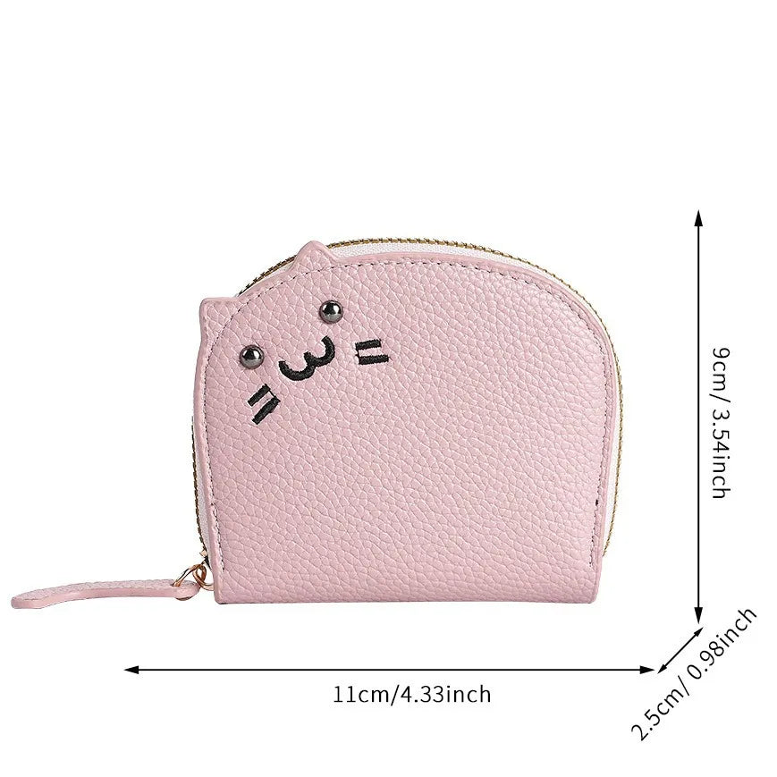 Mini portefeuille femme chat mignon en cuir PU avec fermeture éclair — photo 6