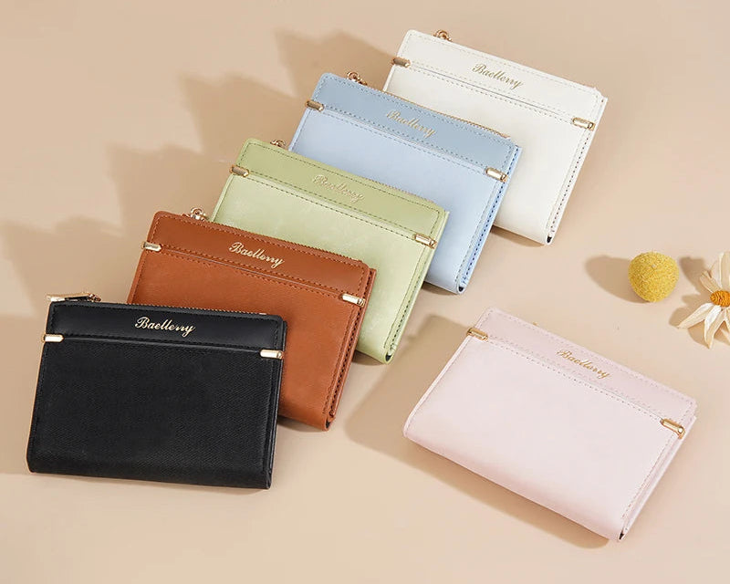 Portefeuille femme compact en cuir PU avec porte-monnaie zippé et fente photo — photo 4 Image