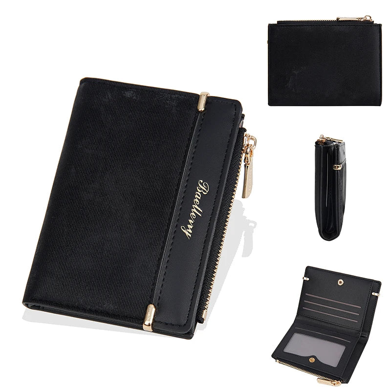 Portefeuille femme compact en cuir PU avec porte-monnaie zippé et fente photo — photo 7 Image