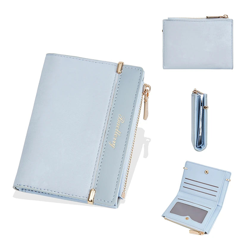 Portefeuille femme compact en cuir PU avec porte-monnaie zippé et fente photo — photo 8