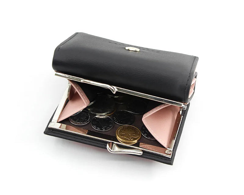 Portefeuille femme compact avec fermoir rétro et petit cœur doré — photo 2