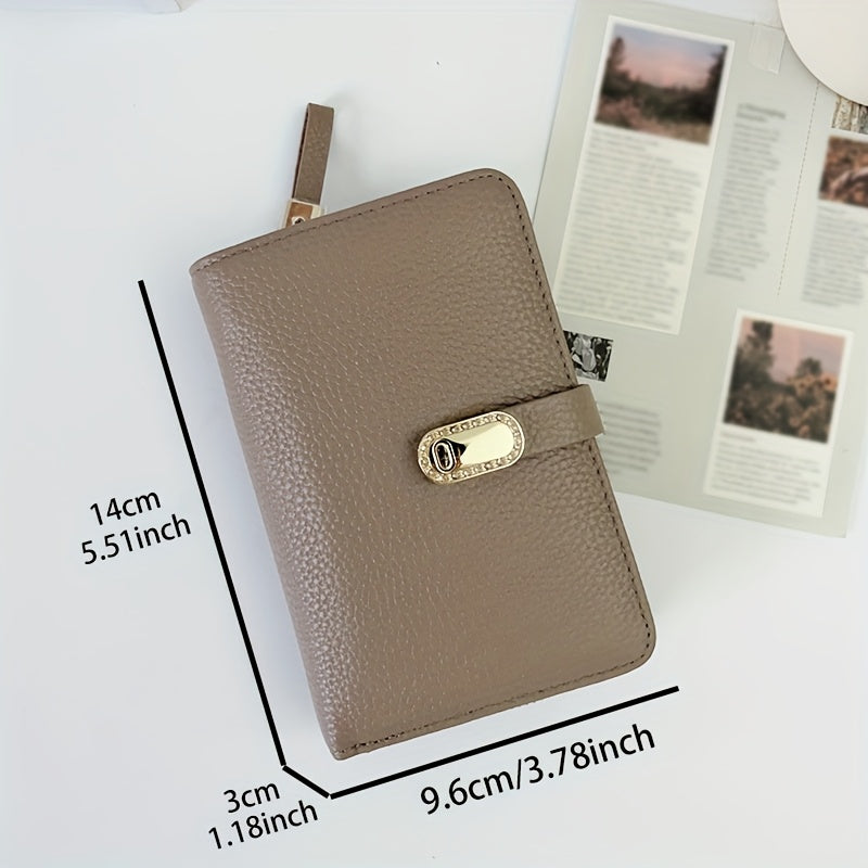 Portefeuille femme compact en cuir, fermoir doré à strass