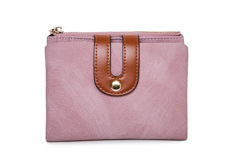 Portefeuille femme compact en cuir PU bicolore avec zip et rabat grande capacité — photo 10
