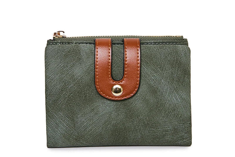 Portefeuille femme compact en cuir PU bicolore avec zip et rabat grande capacité — photo 11