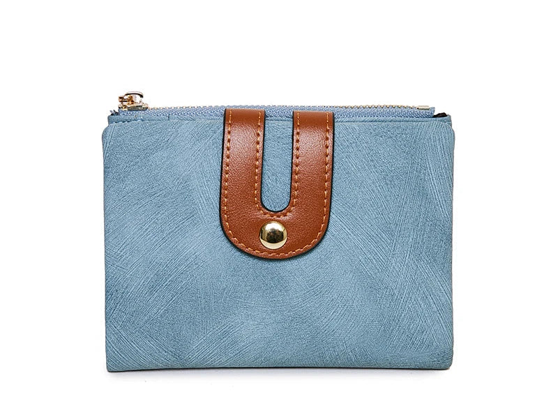 Portefeuille femme compact en cuir PU bicolore avec zip et rabat grande capacité — photo 6
