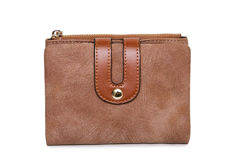 Portefeuille femme compact en cuir PU bicolore avec zip et rabat grande capacité — photo 7