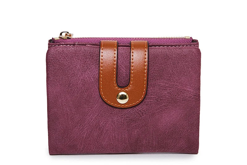 Portefeuille femme compact en cuir PU bicolore avec zip et rabat grande capacité — photo 9