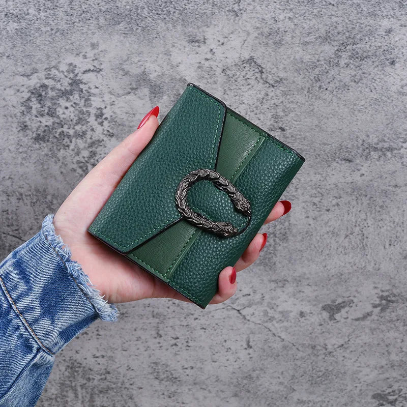Portefeuille femme compact en cuir PU avec rabat et boucle décorative élégante — photo 1