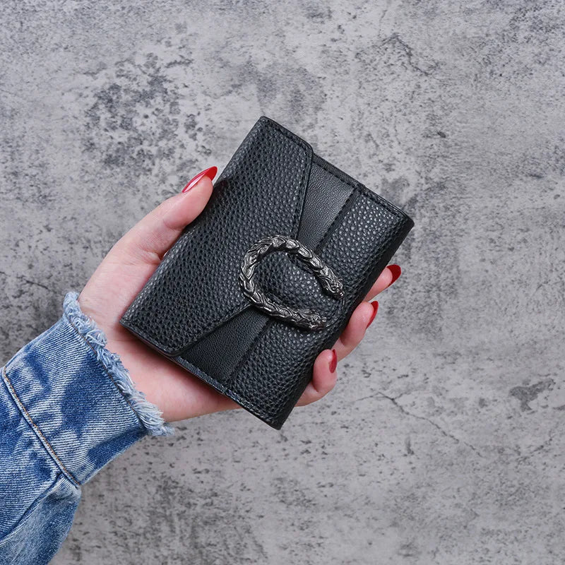 Portefeuille femme compact en cuir PU avec rabat et boucle décorative élégante — photo 10