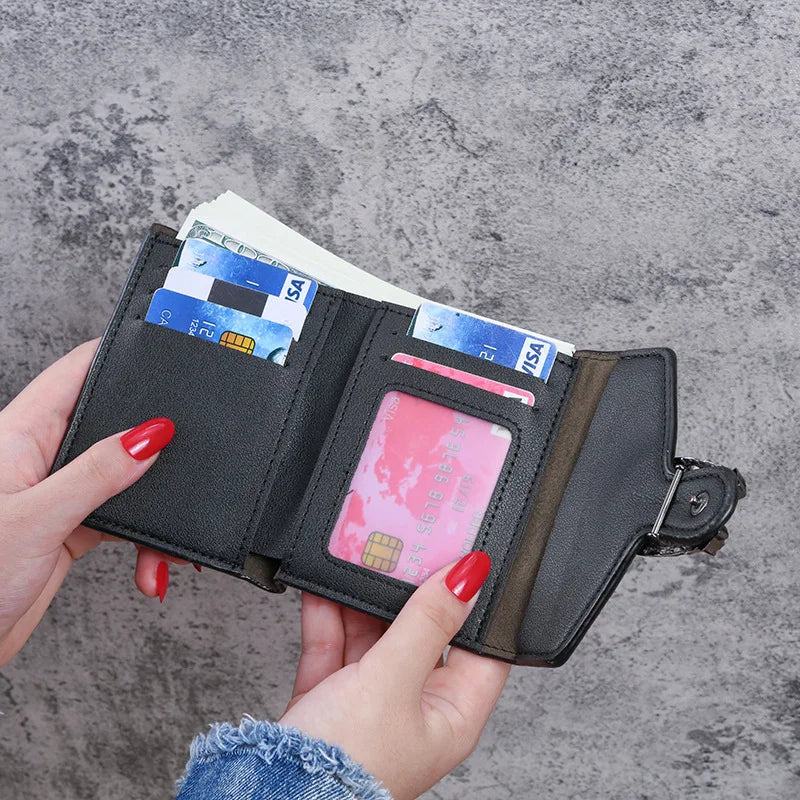 Portefeuille femme compact en cuir PU avec rabat et boucle décorative élégante — photo 2
