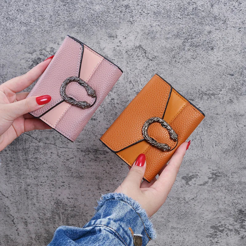 Portefeuille femme compact en cuir PU avec rabat et boucle décorative élégante — photo 3