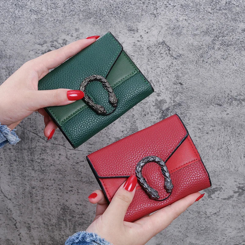 Portefeuille femme compact en cuir PU avec rabat et boucle décorative élégante — photo 4