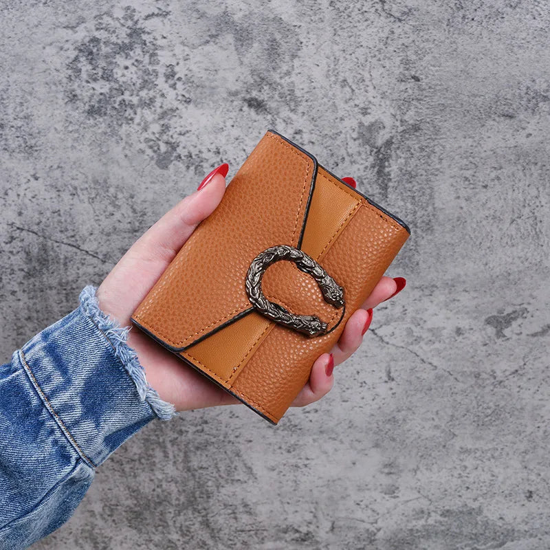 Portefeuille femme compact en cuir PU avec rabat et boucle décorative élégante — photo 7