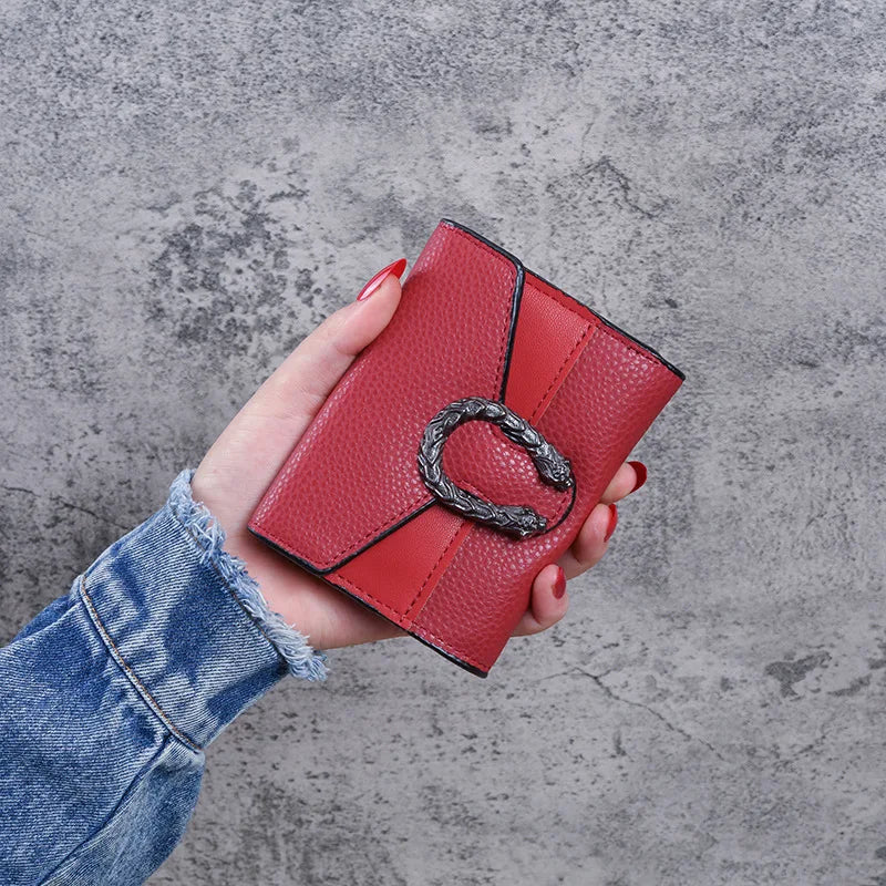 Portefeuille femme compact en cuir PU avec rabat et boucle décorative élégante — photo 8