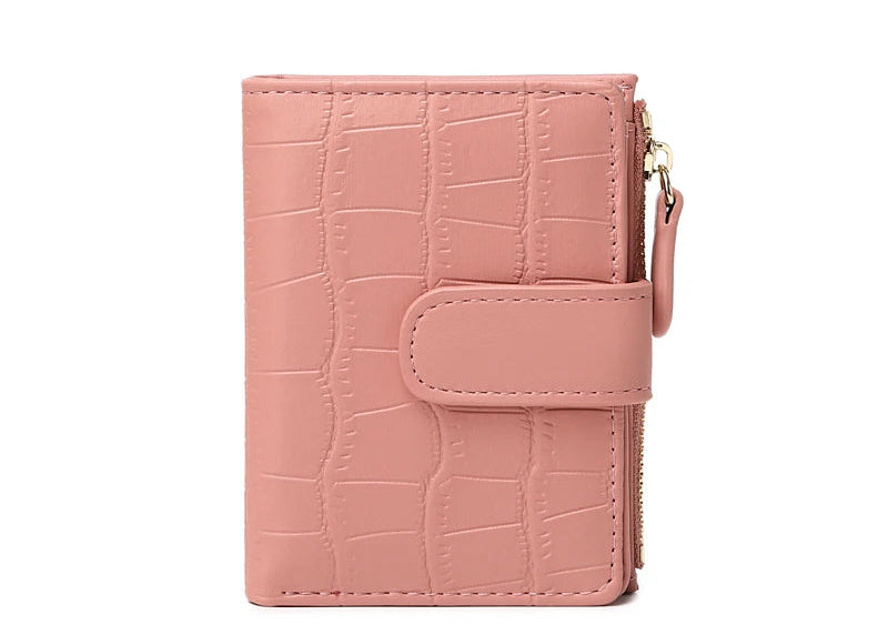Portefeuille femme compact en cuir PU effet crocodile avec rabat et bouton pression — photo 5