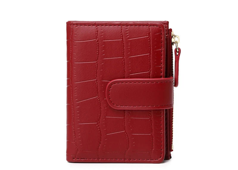 Portefeuille femme compact en cuir PU effet crocodile avec rabat et bouton pression — photo 7