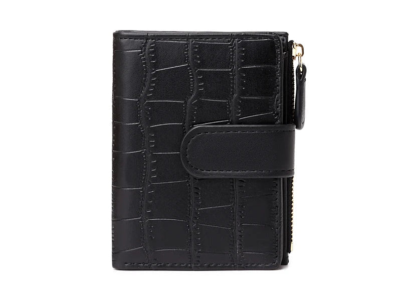 Portefeuille femme compact en cuir PU effet crocodile avec rabat et bouton pression — photo 9 Image