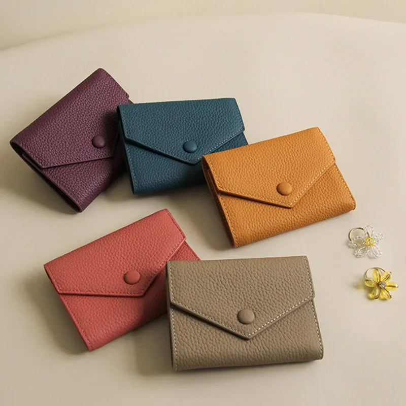 Portefeuille femme compact en cuir PU format enveloppe avec bouton pression élégant — photo 1