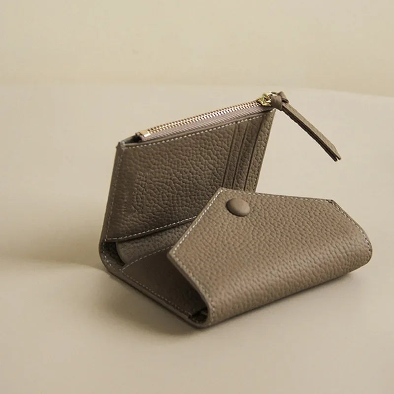 Portefeuille femme compact en cuir PU format enveloppe avec bouton pression élégant — photo 2 Image