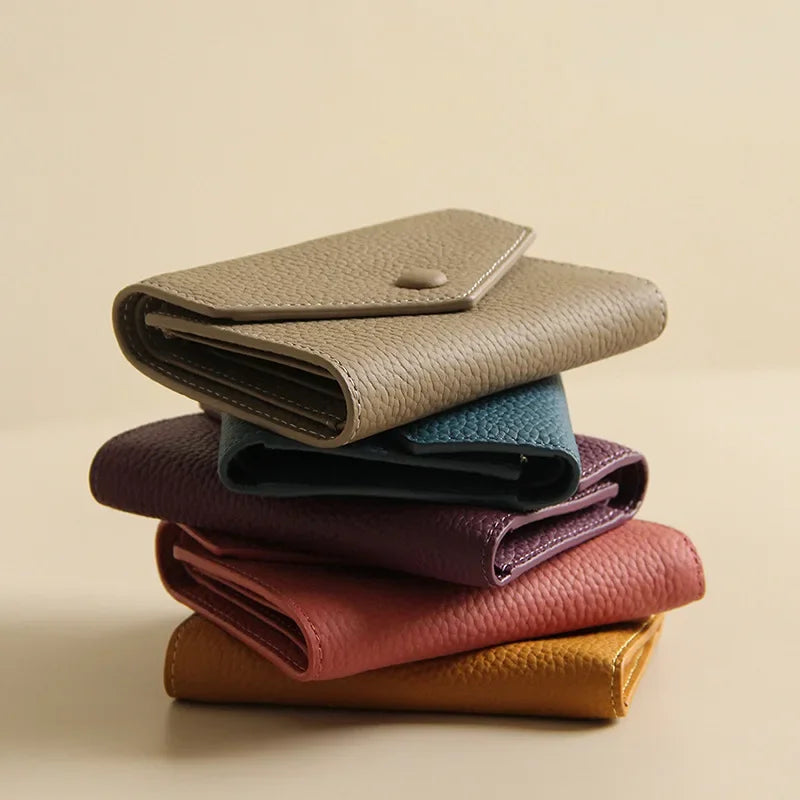 Portefeuille femme compact en cuir PU format enveloppe avec bouton pression élégant — photo 5